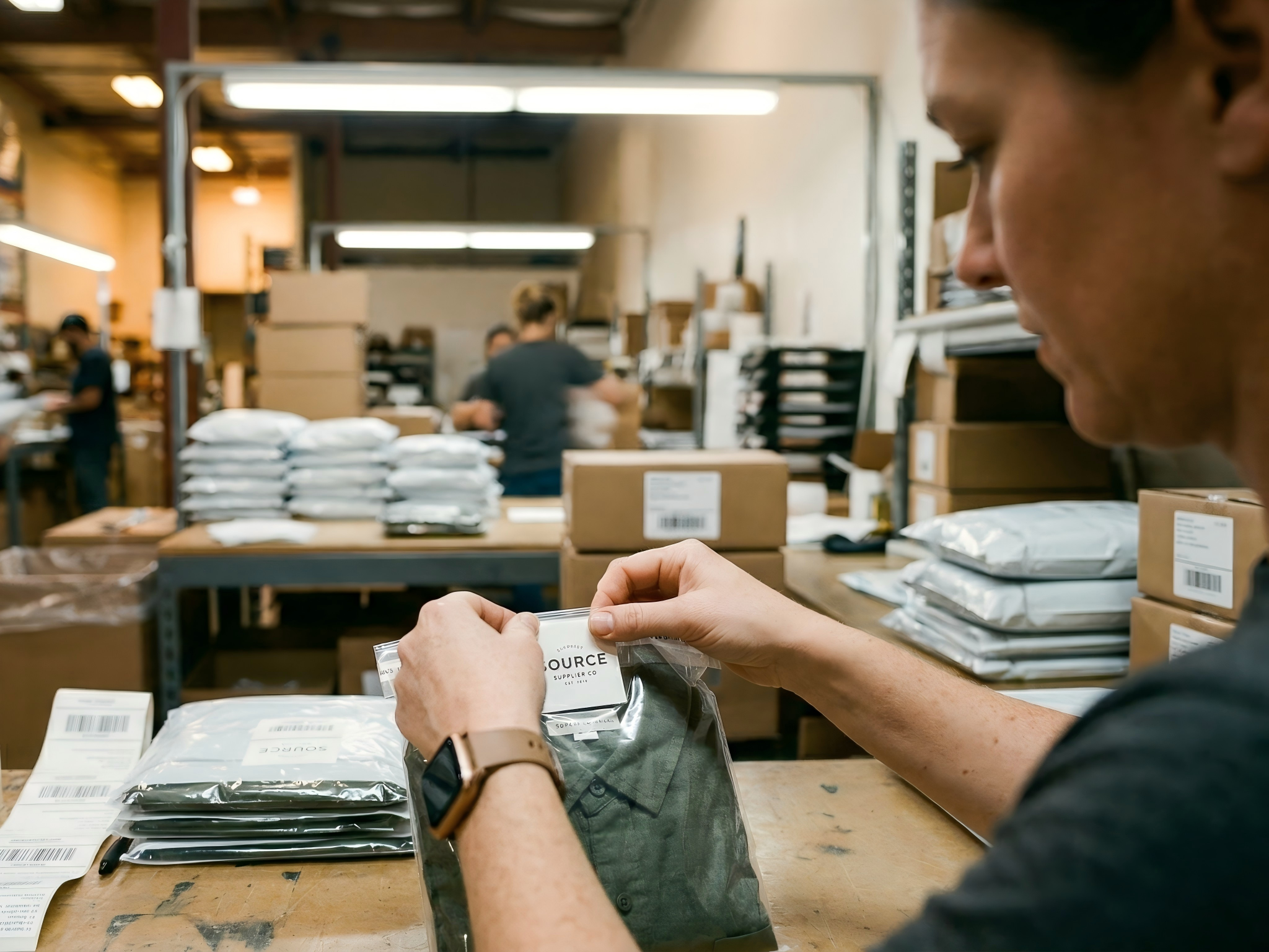 Supplier inventory being checked and prepared before fulfillment dispatch from China