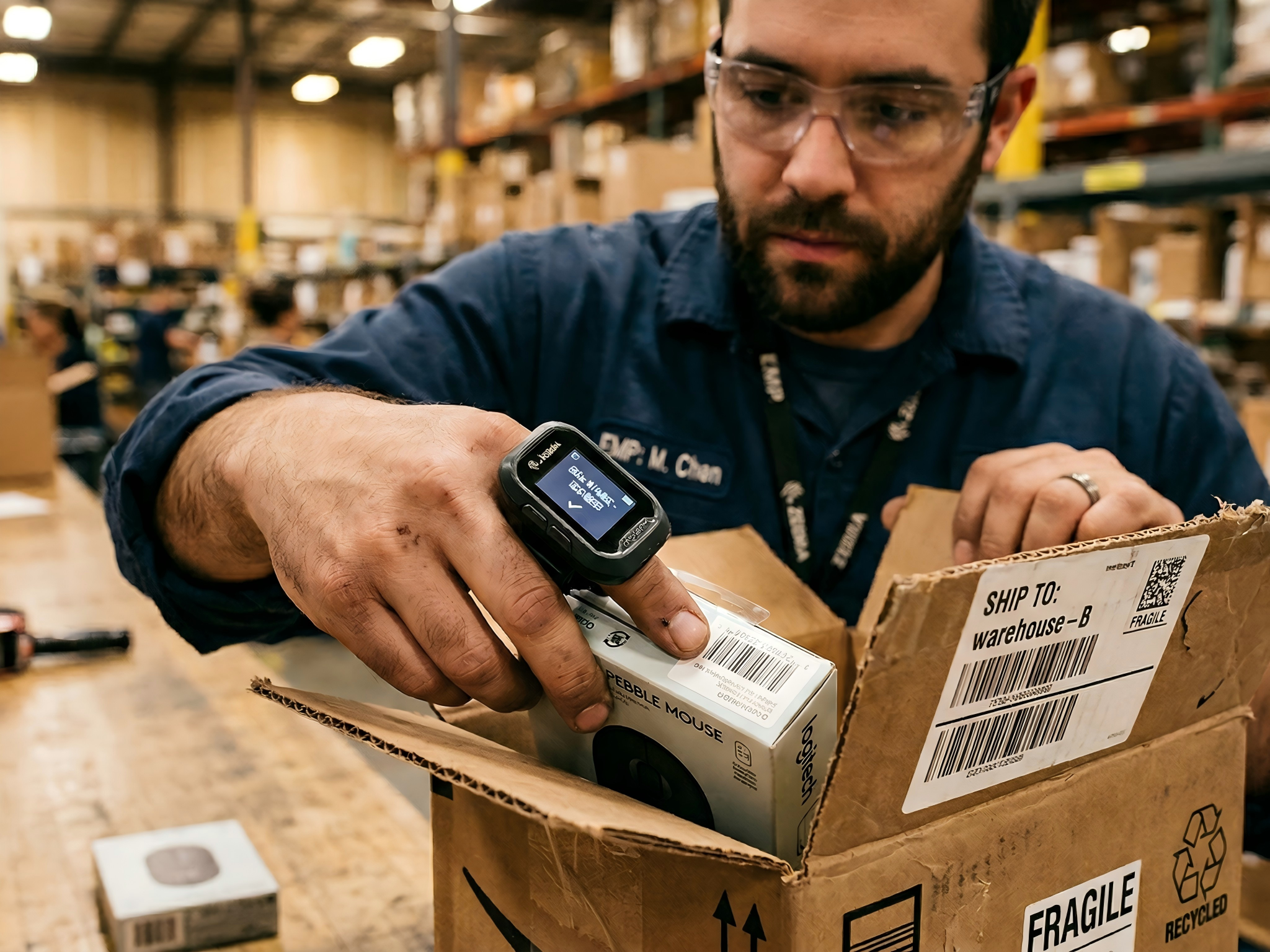 Fulfillment associate scanning a product during pick and pack preparation