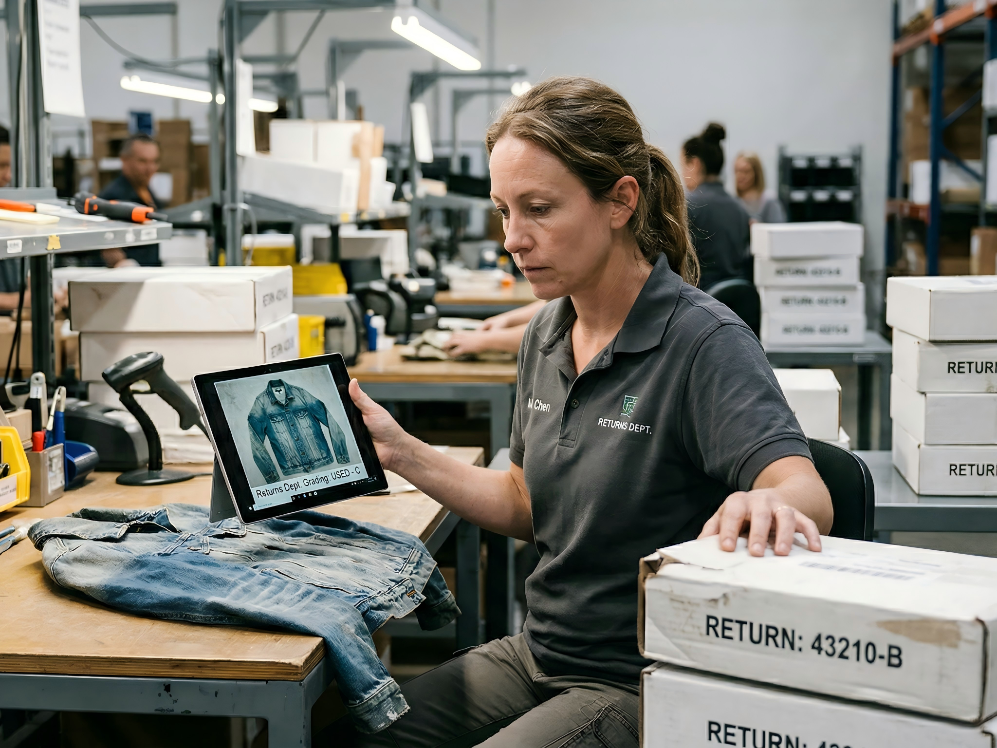 Returns specialist grading apparel during reverse logistics processing